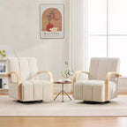 Mid-Century Upholstered Swivel Lounge Chair with Solid Wood Armrests, Accent Chair for Living Room