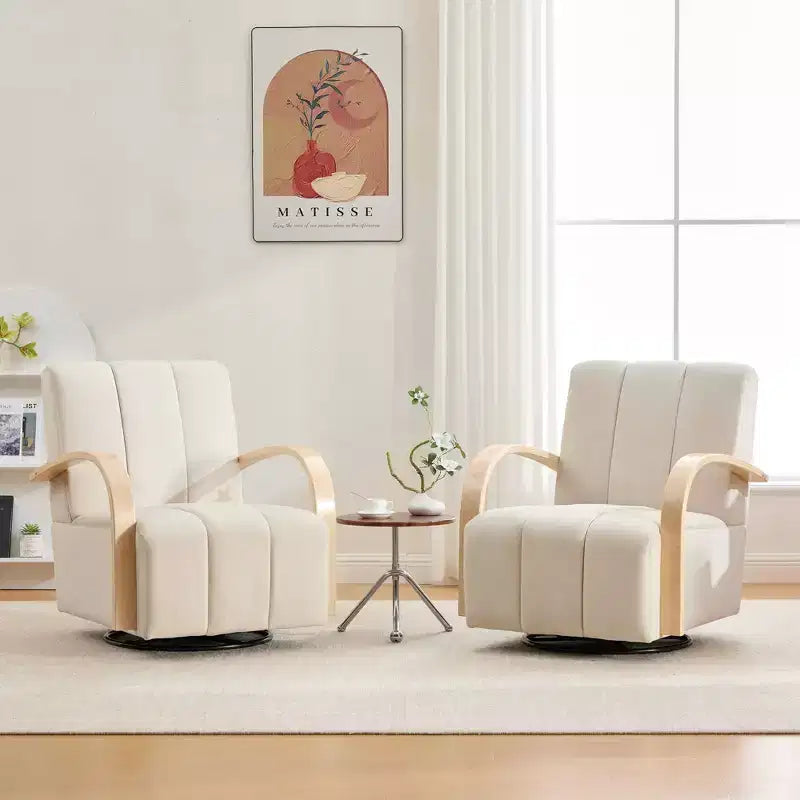 Mid-Century Upholstered Swivel Lounge Chair with Solid Wood Armrests, Accent Chair for Living Room