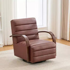 Mid-Century Upholstered Swivel Lounge Chair with Solid Wood Armrests, Accent Chair for Living Room