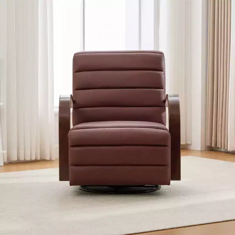 Mid-Century Upholstered Swivel Lounge Chair with Solid Wood Armrests, Accent Chair for Living Room