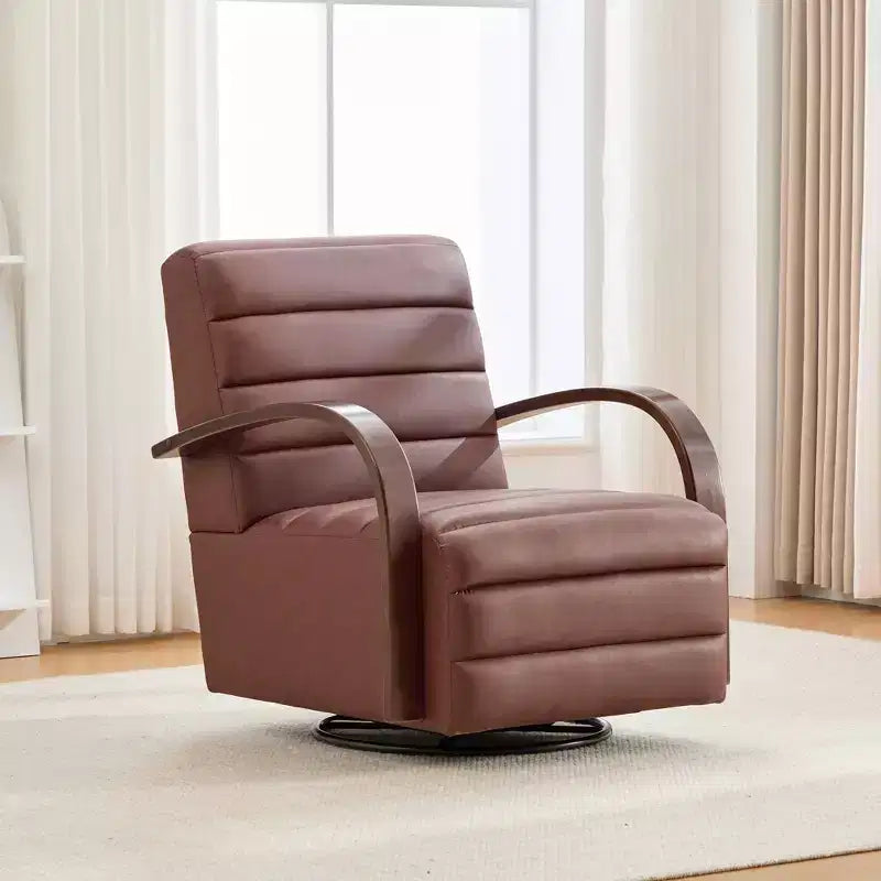 Mid-Century Upholstered Swivel Lounge Chair with Solid Wood Armrests, Accent Chair for Living Room