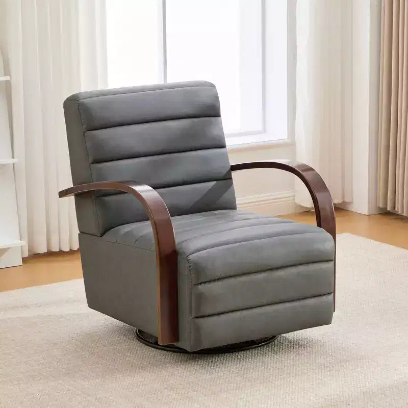 Mid-Century Upholstered Swivel Lounge Chair with Solid Wood Armrests, Accent Chair for Living Room