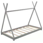 Twin Size Montessori House Bed Frame, Tent Design Floor Platform Bed for Boys & Girls, Pine & MDF