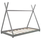Twin Size Montessori House Bed Frame, Tent Design Floor Platform Bed for Boys & Girls, Pine & MDF