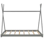 Twin Size Montessori House Bed Frame, Tent Design Floor Platform Bed for Boys & Girls, Pine & MDF