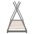 Twin Size Montessori House Bed Frame, Tent Design Floor Platform Bed for Boys & Girls, Pine & MDF