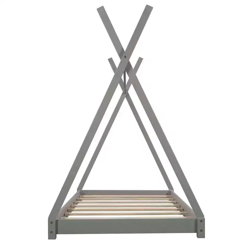 Twin Size Montessori House Bed Frame, Tent Design Floor Platform Bed for Boys & Girls, Pine & MDF