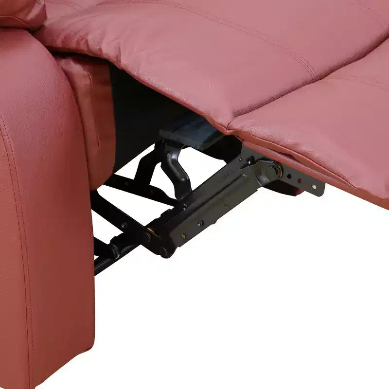 Electric 3-Seat Power Reclining Sofa with Reversible Coffee Table, Leather Upholstery, Red