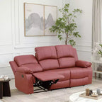 Electric 3-Seat Power Reclining Sofa with Reversible Coffee Table, Leather Upholstery, Red