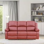 Electric 3-Seat Power Reclining Sofa with Reversible Coffee Table, Leather Upholstery, Red