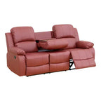 Electric 3-Seat Power Reclining Sofa with Reversible Coffee Table, Leather Upholstery, Red