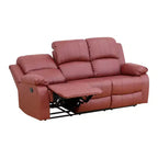 Electric 3-Seat Power Reclining Sofa with Reversible Coffee Table, Leather Upholstery, Red