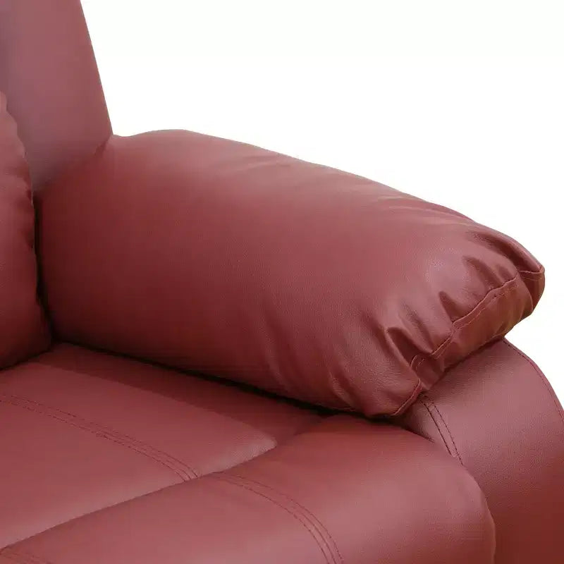 Electric 3-Seat Power Reclining Sofa with Reversible Coffee Table, Leather Upholstery, Red