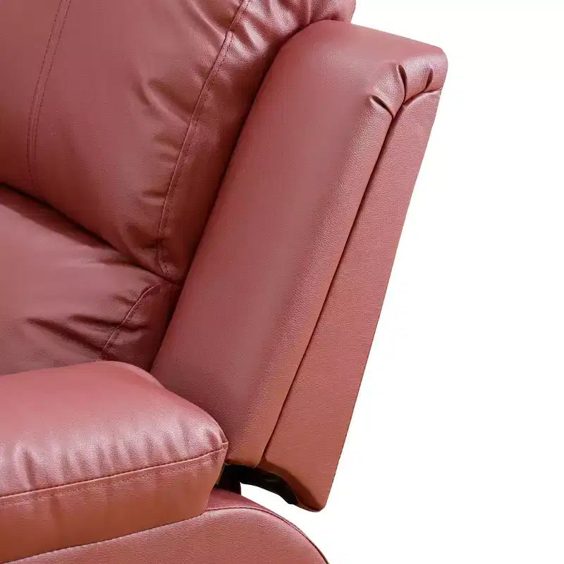 Electric 3-Seat Power Reclining Sofa with Reversible Coffee Table, Leather Upholstery, Red