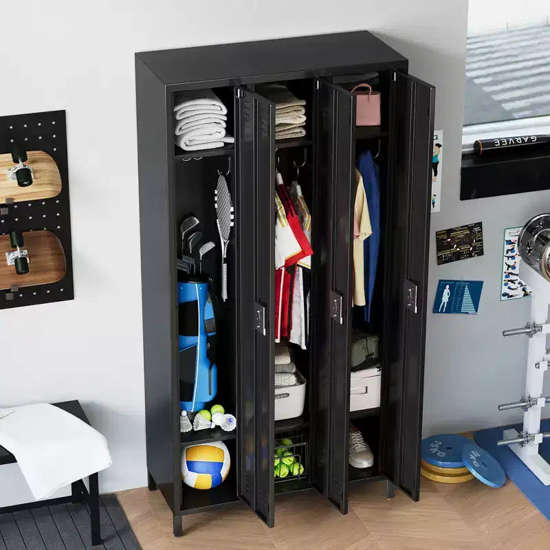 3-Door Metal Locker with 9 Hooks & 3 Shelves, 72" Steel Storage Locker for Home, Office, Gym & School