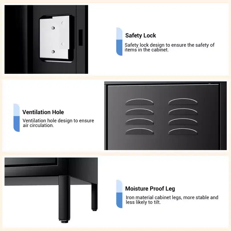 3-Door Metal Locker with 9 Hooks & 3 Shelves, 72" Steel Storage Locker for Home, Office, Gym & School