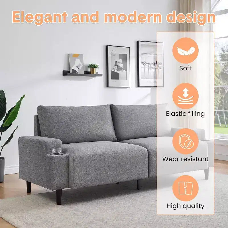81" 3-Seater Comfort Loveseat Sofa with Cup Holders, Storage Pockets & Deep Cushions, Living Room