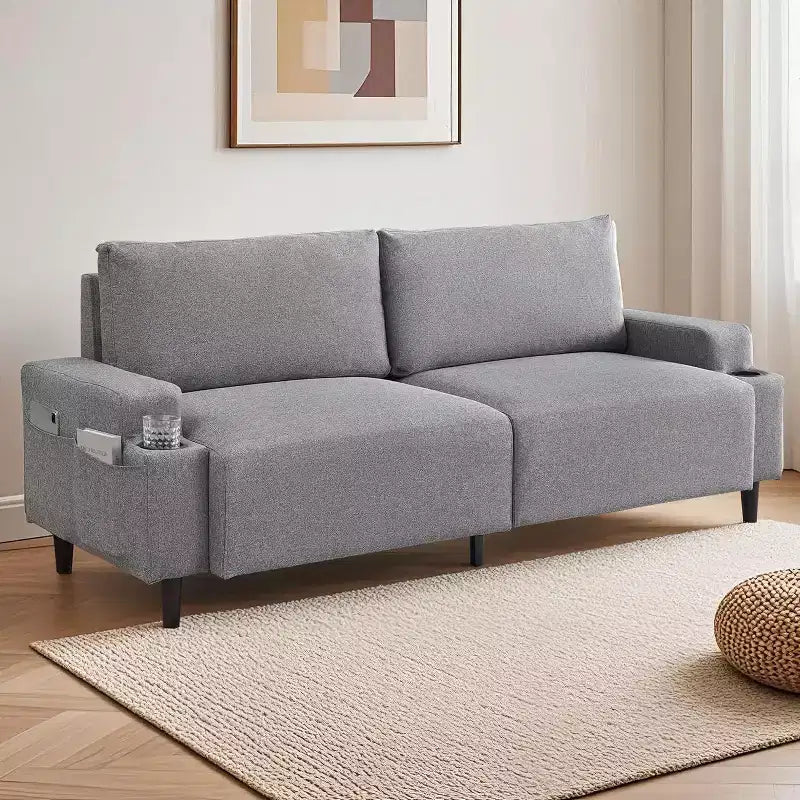 81" 3-Seater Comfort Loveseat Sofa with Cup Holders, Storage Pockets & Deep Cushions, Living Room