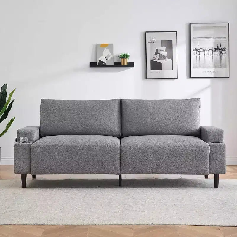 81" 3-Seater Comfort Loveseat Sofa with Cup Holders, Storage Pockets & Deep Cushions, Living Room