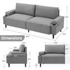 81" 3-Seater Comfort Loveseat Sofa with Cup Holders, Storage Pockets & Deep Cushions, Living Room