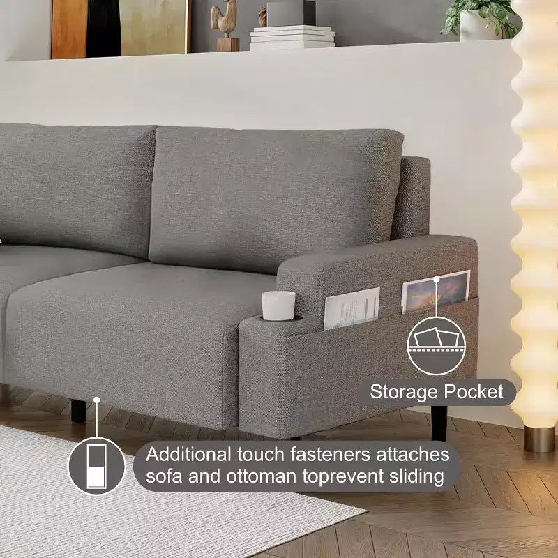 81" 3-Seater Comfort Loveseat Sofa with Cup Holders, Storage Pockets & Deep Cushions, Living Room