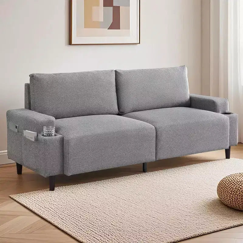 81" 3-Seater Comfort Loveseat Sofa with Cup Holders, Storage Pockets & Deep Cushions, Living Room