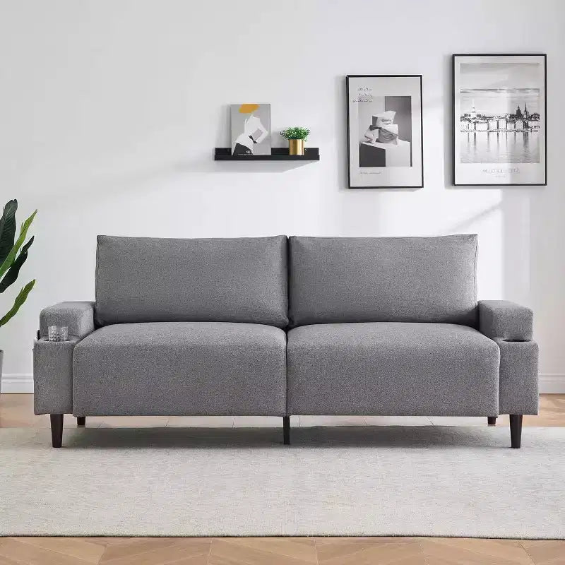 81" 3-Seater Comfort Loveseat Sofa with Cup Holders, Storage Pockets & Deep Cushions, Living Room