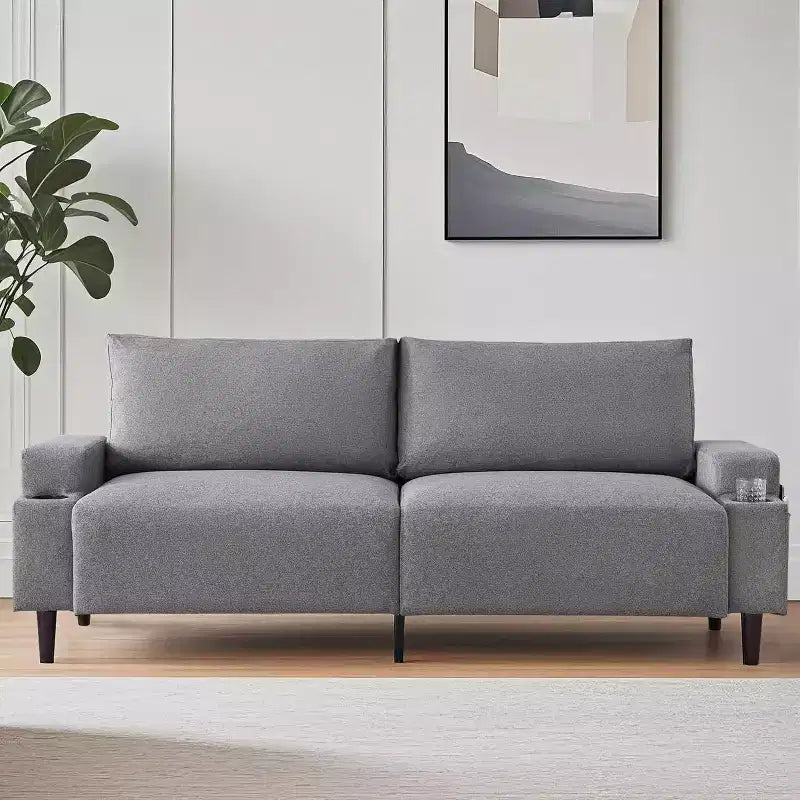 81" 3-Seater Comfort Loveseat Sofa with Cup Holders, Storage Pockets & Deep Cushions, Living Room