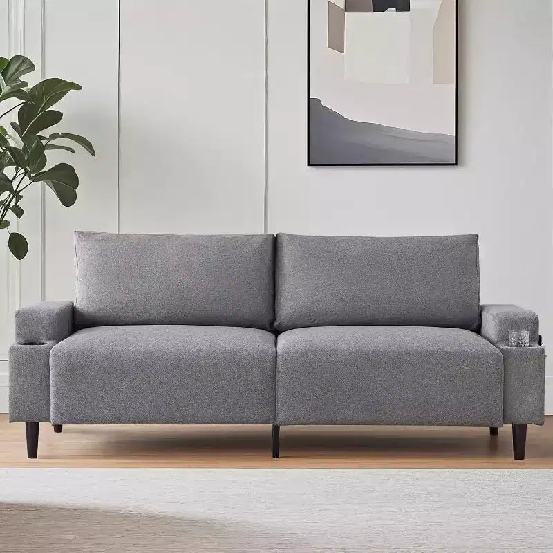 Canapé trois places confortable de 206 cm avec porte-gobelets, poches de rangement et coussins profonds, pour salon