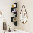 5-Tier Zig Zag Floating Corner Wall Bookshelf, 40" Tall, Space-Saving Storage for Living Room & Bedroom