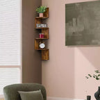 5-Tier Zig Zag Floating Corner Wall Bookshelf, 40" Tall, Space-Saving Storage for Living Room & Bedroom