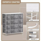 12-Drawer Dresser Chest Organizer with Steel Frame & Wood Top, Large Storage for Bedroom & Nursery
