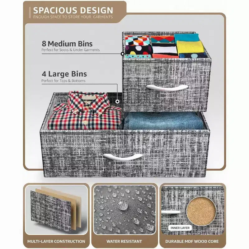 12-Drawer Dresser Chest Organizer with Steel Frame & Wood Top, Large Storage for Bedroom & Nursery