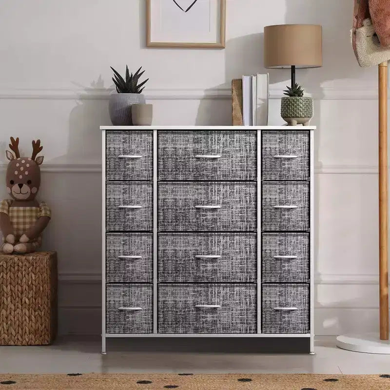 12-Drawer Dresser Chest Organizer with Steel Frame & Wood Top, Large Storage for Bedroom & Nursery