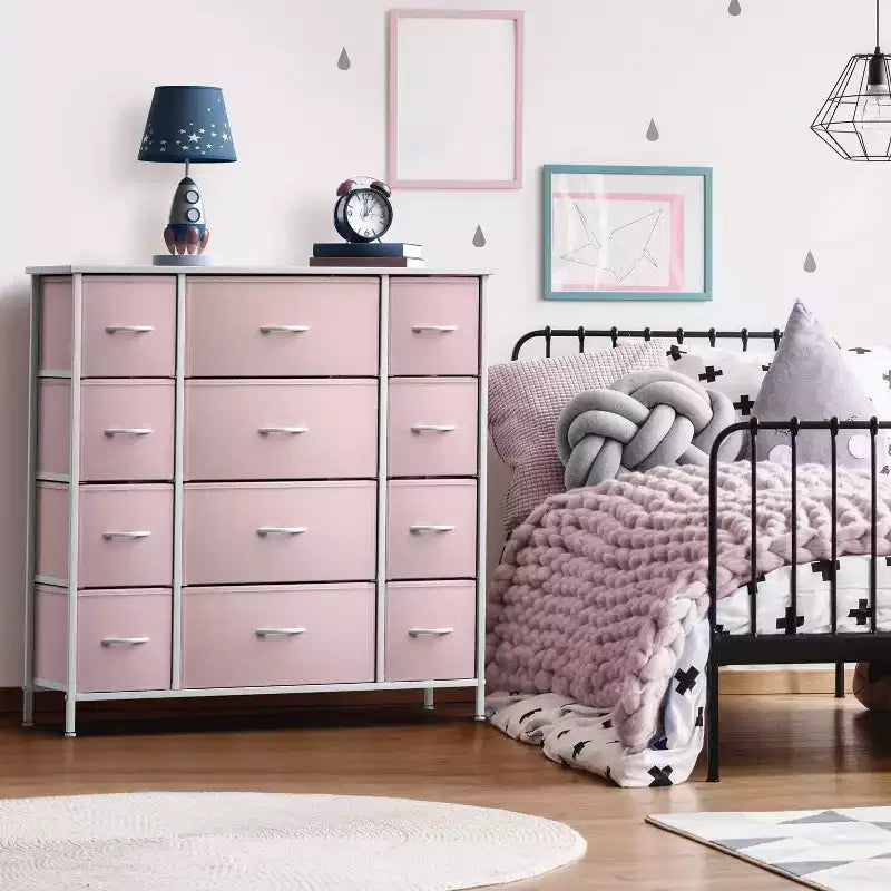 12-Drawer Dresser Chest Organizer with Steel Frame & Wood Top, Large Storage for Bedroom & Nursery