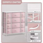 12-Drawer Dresser Chest Organizer with Steel Frame & Wood Top, Large Storage for Bedroom & Nursery