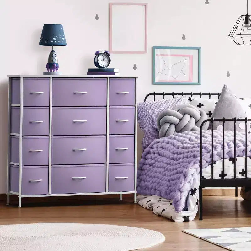 12-Drawer Dresser Chest Organizer with Steel Frame & Wood Top, Large Storage for Bedroom & Nursery