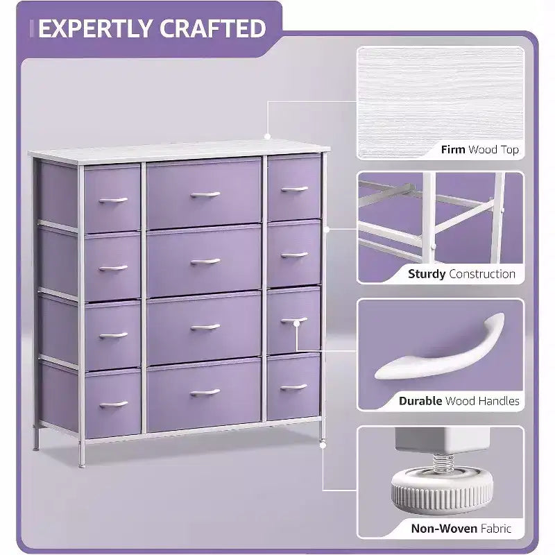 12-Drawer Dresser Chest Organizer with Steel Frame & Wood Top, Large Storage for Bedroom & Nursery