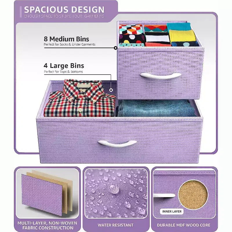 12-Drawer Dresser Chest Organizer with Steel Frame & Wood Top, Large Storage for Bedroom & Nursery