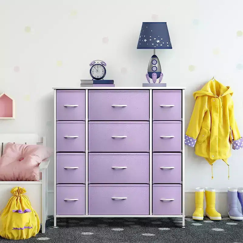 12-Drawer Dresser Chest Organizer with Steel Frame & Wood Top, Large Storage for Bedroom & Nursery
