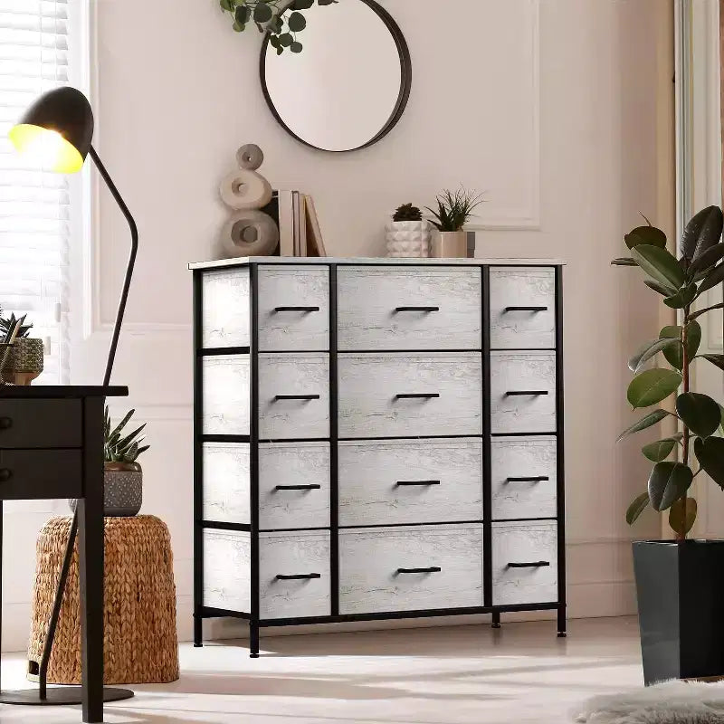 12-Drawer Dresser Chest Organizer with Steel Frame & Wood Top, Large Storage for Bedroom & Nursery