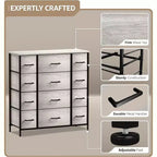 12-Drawer Dresser Chest Organizer with Steel Frame & Wood Top, Large Storage for Bedroom & Nursery