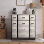 12-Drawer Dresser Chest Organizer with Steel Frame & Wood Top, Large Storage for Bedroom & Nursery