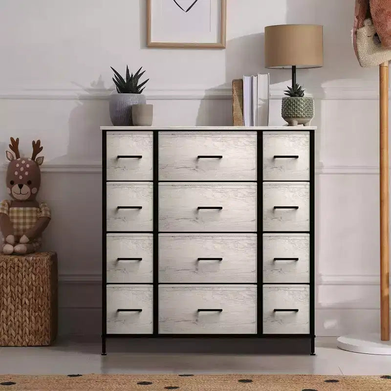 12-Drawer Dresser Chest Organizer with Steel Frame & Wood Top, Large Storage for Bedroom & Nursery