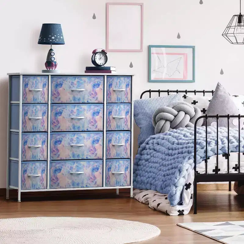 12-Drawer Dresser Chest Organizer with Steel Frame & Wood Top, Large Storage for Bedroom & Nursery