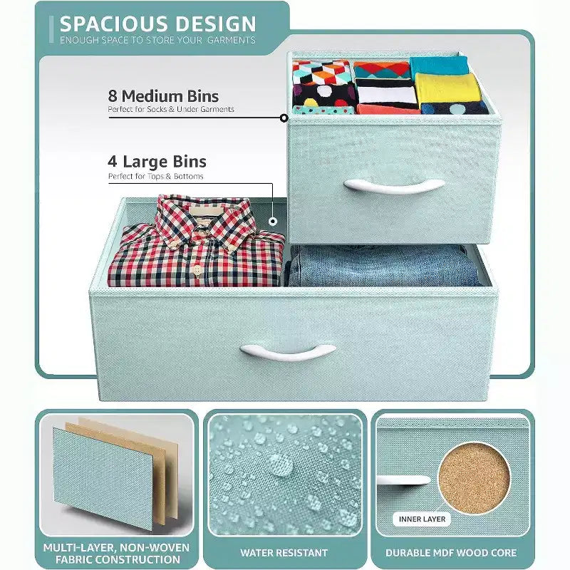 12-Drawer Dresser Chest Organizer with Steel Frame & Wood Top, Large Storage for Bedroom & Nursery