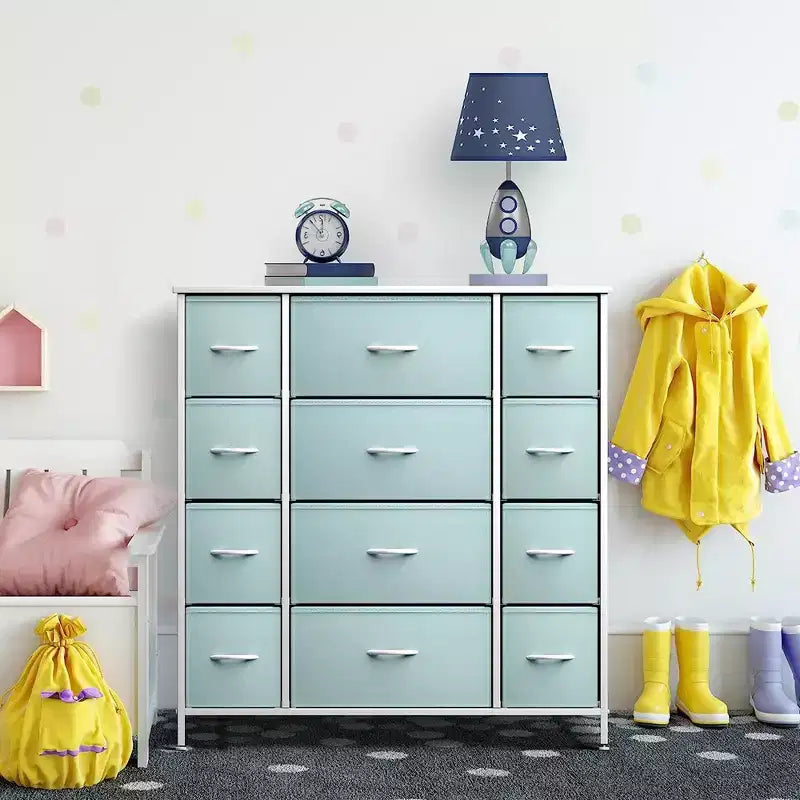 12-Drawer Dresser Chest Organizer with Steel Frame & Wood Top, Large Storage for Bedroom & Nursery