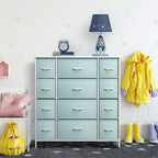 12-Drawer Dresser Chest Organizer with Steel Frame & Wood Top, Large Storage for Bedroom & Nursery