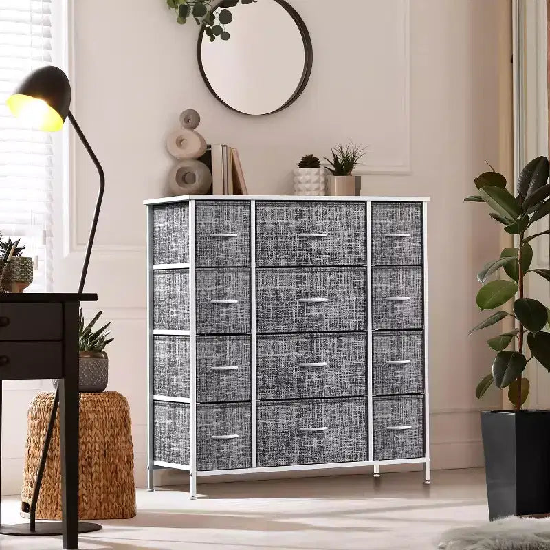 12-Drawer Dresser Chest Organizer with Steel Frame & Wood Top, Large Storage for Bedroom & Nursery