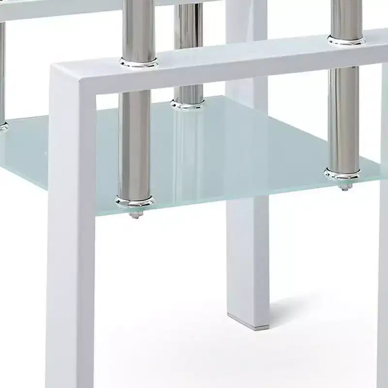 20" Clear Glass & White Metal Square End Table with Storage Shelf